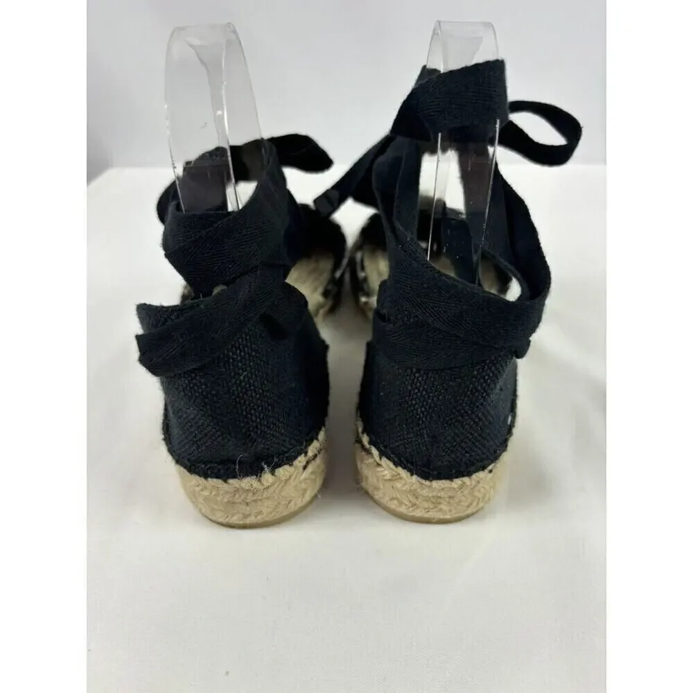Castener Espadrilles Black Animal Leopard Print 39 Ankle Tie
